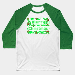 Merry Christmas Green and White Peppermint and Red Holly Berries Baseball T-Shirt